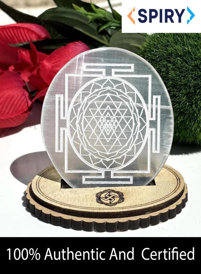 Spiry Selenite Crystal Charging Plate, 3 Inch Engraved Sri Yantra Selenite Plate for Crystal Cleansing Re-Energy Work, Meditation and Pooja (Shree Yantra) - Image 2